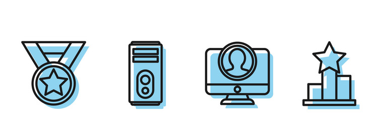 set line create account screen medal computer vector image