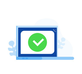 laptop with checkmark or tick notification vector