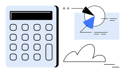 calculator with pie chart and cloud elements vector image