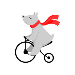 cartoon bear in red scarf riding bike Vector Image
