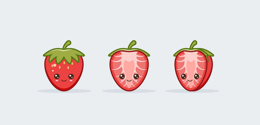 set strawberry cute kawaii smiling food vector