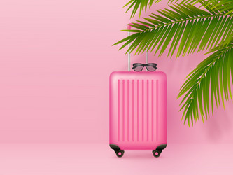 suitcase with sunglasses and palm leaves Vector Image