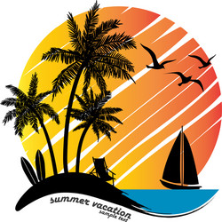Tropical beautiful sunset landscape palms sea Vector Image