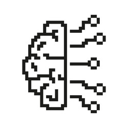 pixelated brain with circuits icon artificial vector image