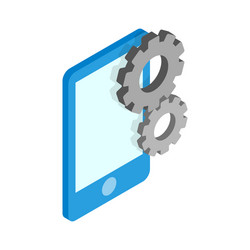 smartphone with gears icon isometric 3d style vector image