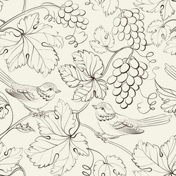 bird and grape seamless pattern vector image
