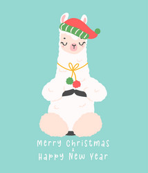 cute christmas llama doing meditation greeting Vector Image