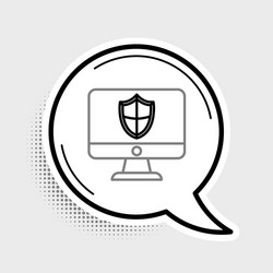 line computer monitor and shield icon isolated vector image