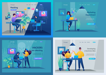 set of landing pages a hacker hacks the mail vector image