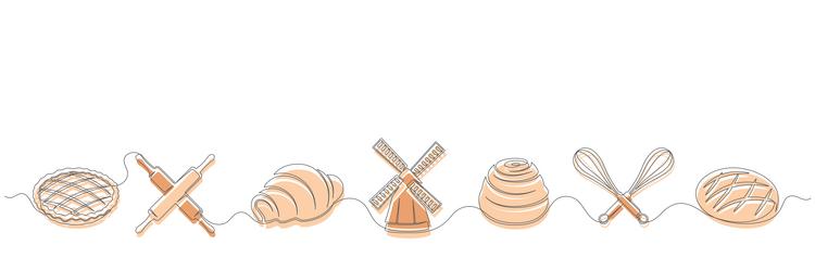 bakery continuous one line drawing set vector image