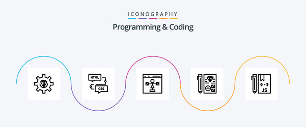 programming and coding line 5 icon pack including vector