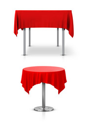 rectangular and round table with a red tablecloth vector