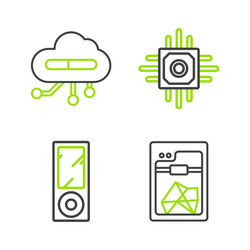 set line 3d printer music player processor vector image