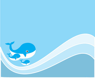 Cartoon funny blue whale character water splash Vector Image