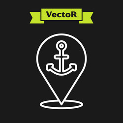White line map pointer with anchor icon isolated vector