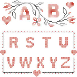 Cross-Stitch Floral Alphabet Frame Vector Image