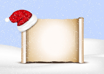 Blank paper with santa hat on a winter christmas vector