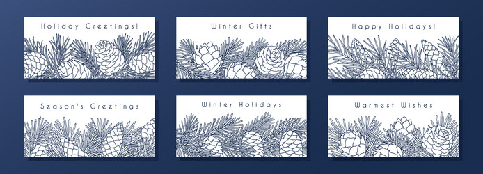 compositions with coniferous branches and cones vector image