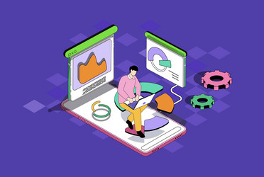 data analysis web concept in 3d isometric graphic vector image