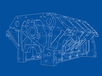 engine block sketch rendering of 3d vector image