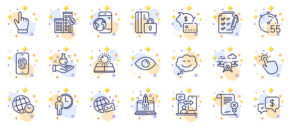 outline set of phone timing time zone and piggy vector image