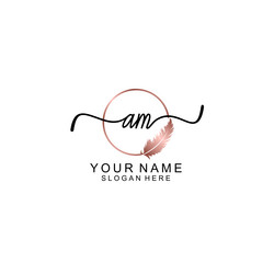 elegant am initial logo with floral handwritten Vector Image
