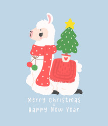 cute christmas llama greeting card in winter Vector Image