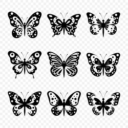 flat butterfly icon set isolated black vector