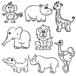 Outlined Zoo Animals Collection Vector Image