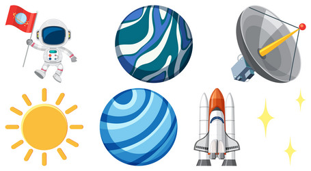 set of space cartoon characters and objects vector image