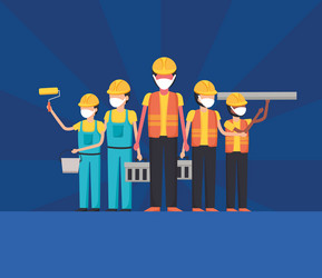 constructers men with masks design vector