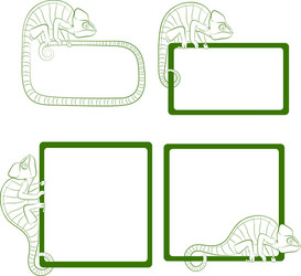 Set of icons with green chameleon vector