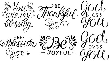 6 hand lettering quotes be thankful joyful vector