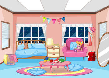 Girl bedroom interior design with decorations vector