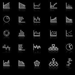 Graph line icons with reflect on black background vector