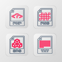 Set line txt file document 3ds png and php icon vector