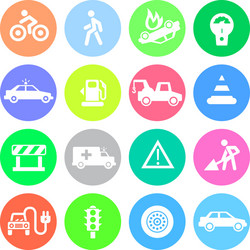 Traffic application icons in color circles vector