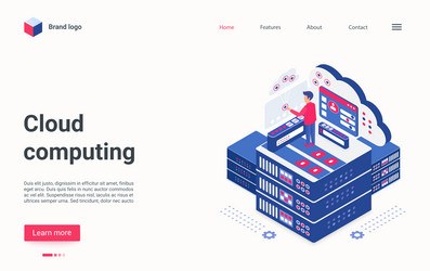 Cloud computing tech concept isometric landing vector