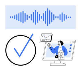digital audio waveform with checkmark and online vector image