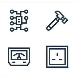 Electrician tools and line icons linear set vector