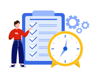 man standing near checklist and checking work vector image