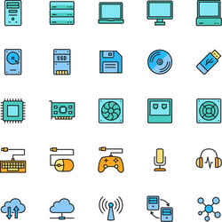 Set computer components color line icons vector