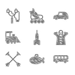Set dart arrow submarine toy bus puppet vector