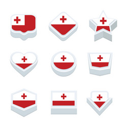 tonga flags icons and button set nine styles vector