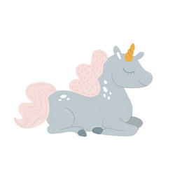 cute unicorn sleeping at cloud in hat vector