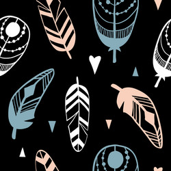 hand drawn pattern with abstract feathers vector