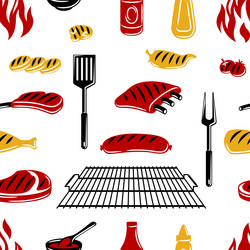 Bbq seamless pattern with grill objects and icons vector