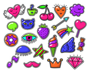 love fashion signs comic drawing patches vector