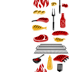 Bbq seamless pattern with grill objects and icons vector