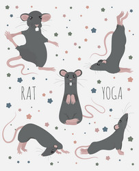 rat yoga poses and exercises cute cartoon clipart vector